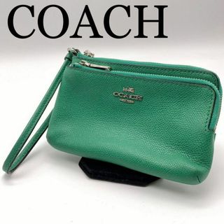 COACH コーチ 小物入れ ポーチ フック有 緑/グリーン レザー