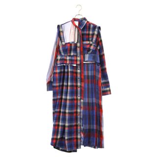 サカイ(sacai)のSacai サカイ 22AW Plaid Dress チェックプリント フランネル切替コットンワンピース 22-06206 ブルー レディース(ロングワンピース/マキシワンピース)