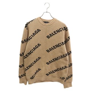 バレンシアガ(Balenciaga)のBALENCIAGA バレンシアガ 19AW ALLOVER LOGO CREWNECK KNIT オールオーバーロゴクルーネックニット ジャガードセーター ベージュ 547831 T1473(ニット/セーター)