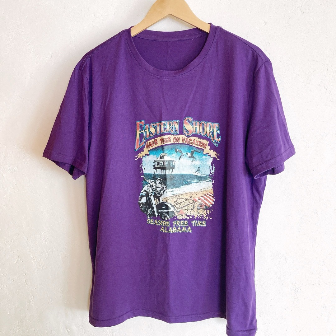 SHEINパープルプリントTシャツ紫メンズ大きいサイズ メンズのトップス(Tシャツ/カットソー(半袖/袖なし))の商品写真