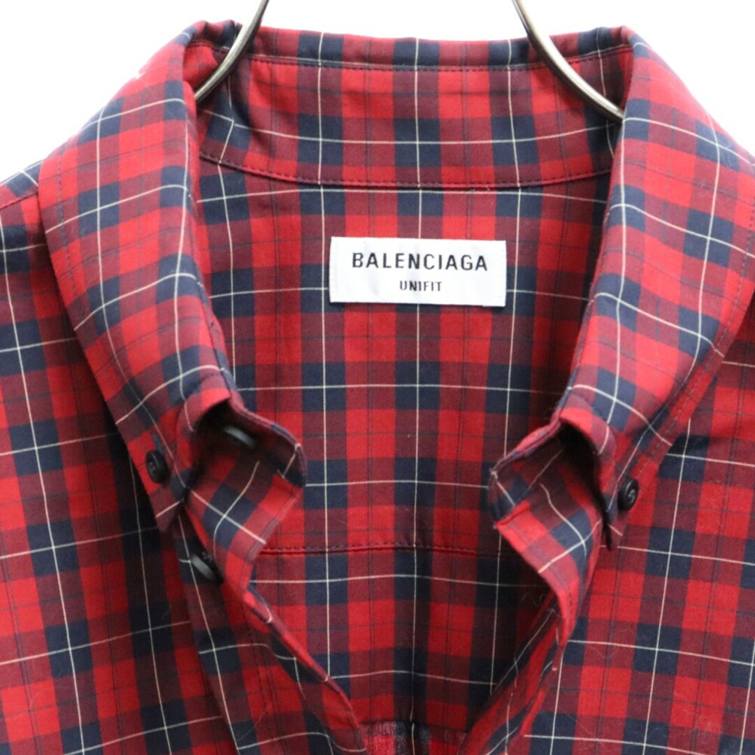 Balenciaga(バレンシアガ)のBALENCIAGA バレンシアガ 22SS Sporty BB Red Check Shirts スポーティBB刺繍 オーバーサイズボタンダウンチェック長袖シャツ 681004 TLM20 レッド メンズのトップス(シャツ)の商品写真