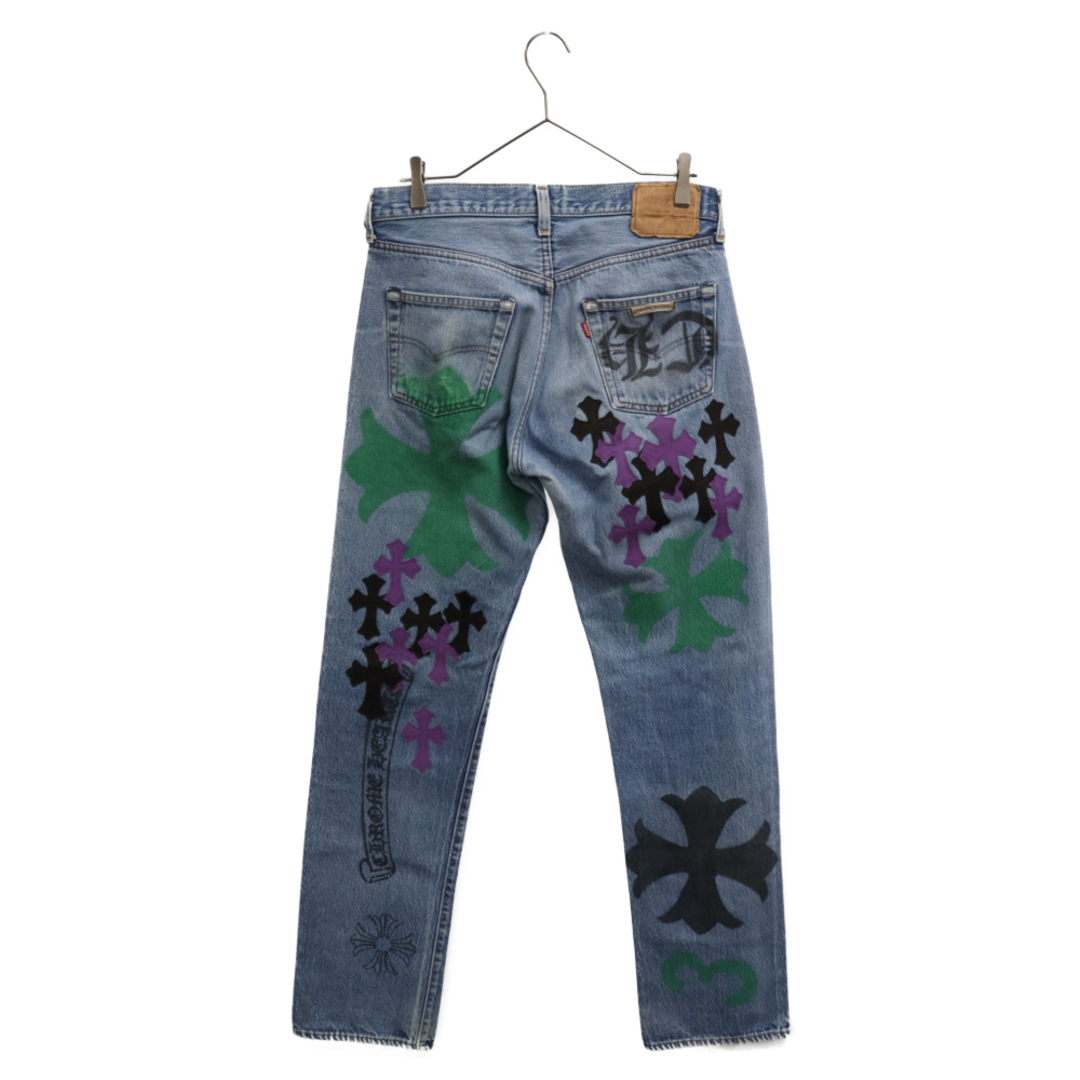 Chrome Hearts(クロムハーツ)のCHROME HEARTS クロムハーツ ×LEVI'S 501 STENCIL DENIM ステンシル ペイントデザイン クロスパッチ付き ストレート デニムパンツ ブルー/パープル メンズのパンツ(デニム/ジーンズ)の商品写真