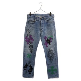 クロムハーツ(Chrome Hearts)のCHROME HEARTS クロムハーツ ×LEVI'S 501 STENCIL DENIM ステンシル ペイントデザイン クロスパッチ付き ストレート デニムパンツ ブルー/パープル(デニム/ジーンズ)