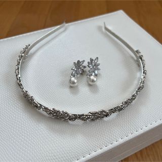 【超美品】結婚式　ヘアアクセ　ヘッドドレス　ブライダル　ピアス　ウェディング(ヘッドドレス/ドレス)