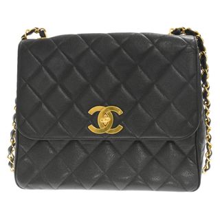 シャネル(CHANEL)のCHANEL シャネル デカマトラッセ キャビアスキン シングルフラップ シングルチェーンショルダーバッグ ブラック(ショルダーバッグ)