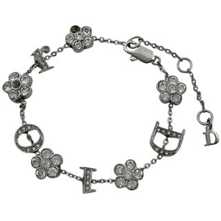 Christian Dior - クリスチャンディオール ロゴ ラインストーン ブレスレット シルバーメッキ 【中古】