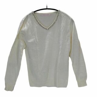 SS0379◆ 新品 ニットセーター 長袖 無地 Lサイズ ホワイト(ニット/セーター)