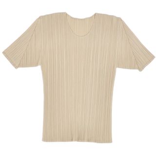 プリーツプリーズイッセイミヤケ(PLEATS PLEASE ISSEY MIYAKE)の美品 プリーツプリーズ イッセイミヤケ PLEATS PLEASE シャツ ブラウス ショートスリーブ 半袖 無地 プリーツ トップス レディース 3(L相当) ベージュ(シャツ/ブラウス(半袖/袖なし))