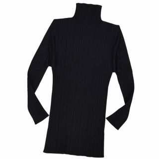 プリーツプリーズイッセイミヤケ(PLEATS PLEASE ISSEY MIYAKE)の美品 プリーツプリーズ イッセイミヤケ PLEATS PLEASE シャツ ブラウス ロングスリーブ 長袖 ハイネック 無地 プリーツ トップス レディース 4(LL相当) ブラック(シャツ/ブラウス(長袖/七分))