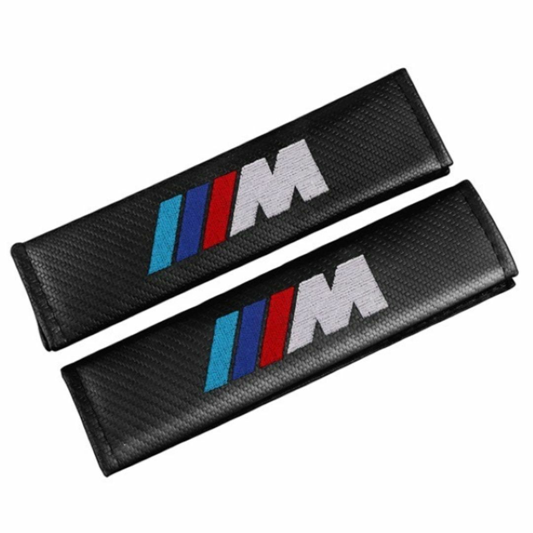 BMW(ビーエムダブリュー)の 2個セット BMW Mスポーツ カーボン シートベルトパッド カバー ロゴ刺繍 自動車/バイクの自動車(車内アクセサリ)の商品写真