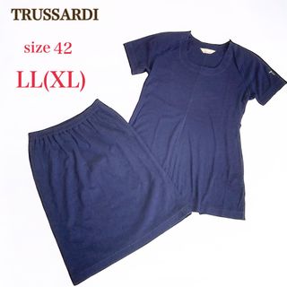 トラサルディ(Trussardi)のトラサルディ　セットアップ　半袖カットソー　タイトスカート　42　LL　ネイビー(セット/コーデ)