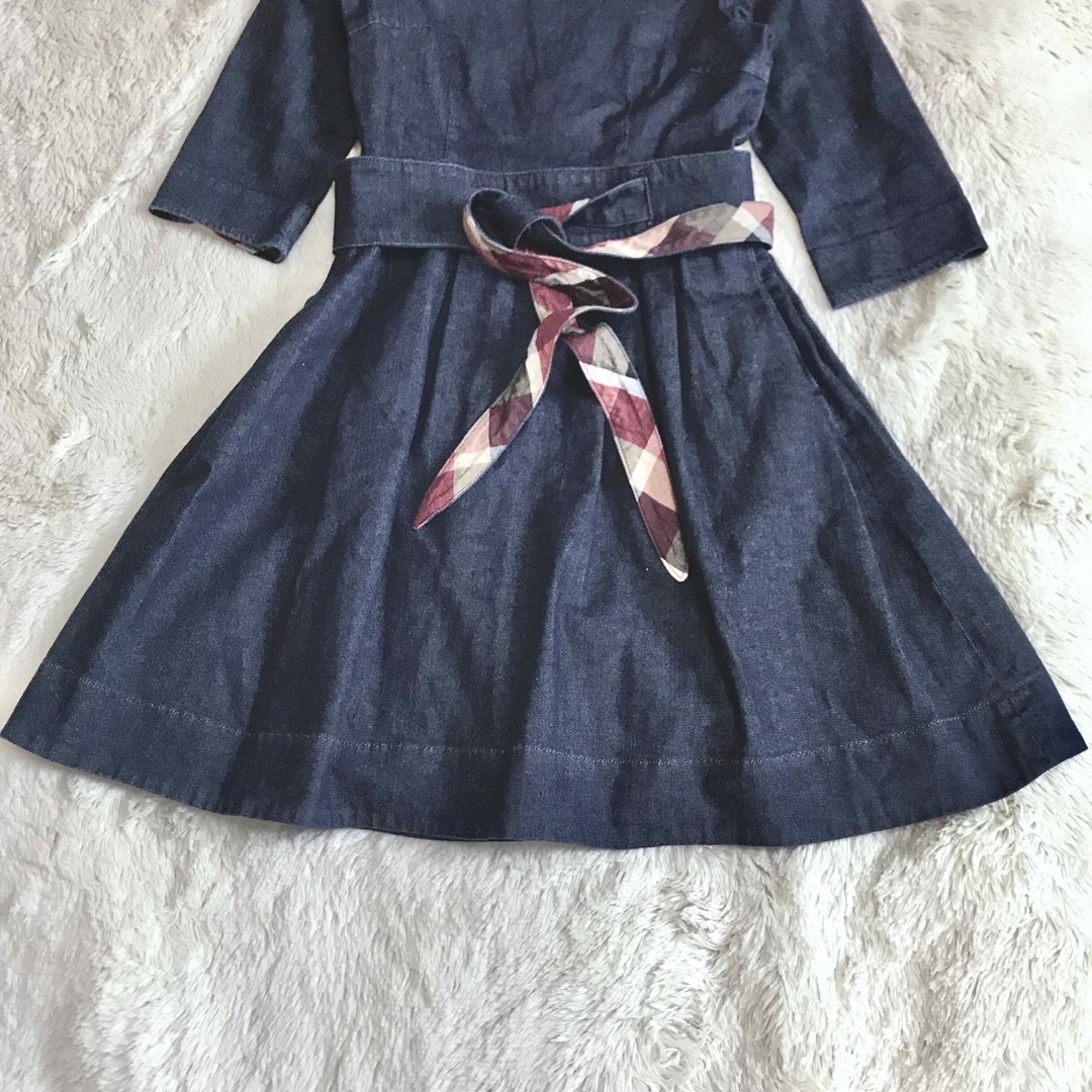 極美品 ブルーレーベルクレストブリッジ チェック リボン デニム