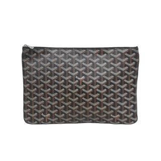 極美品 GOYARD ゴヤール セナ MM クラッチバッグ SENAT2MMLTY01CL01P PVC カーフスキン ブラック シルバー金具 中古 62234