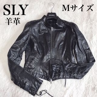 SLY - SLY スライ 袖 編み込み 羊革 レザージャケット ライダースジャケット 黒