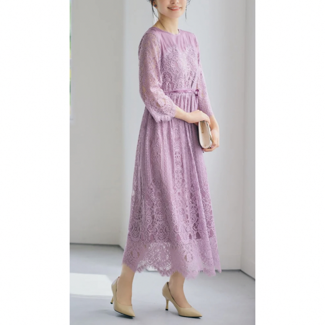 COHINA(コヒナ)の新品未使用　COHINA コヒナ スカラップレースドレス　ピンク　ウエストリボン レディースのフォーマル/ドレス(ロングドレス)の商品写真