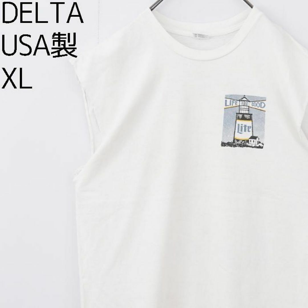 DELTA LITE ノースリーブTシャツ ビール USA製 XL 白 8137 メンズのトップス(Tシャツ/カットソー(半袖/袖なし))の商品写真