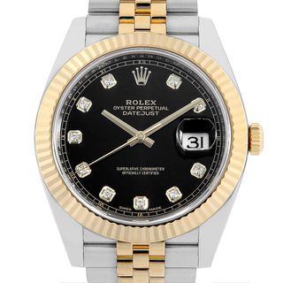 ロレックス(ROLEX)のロレックス デイトジャスト41 10Pダイヤ 126333G ブラック 5列 ジュビリーブレス ランダム番 メンズ 中古 腕時計(腕時計(アナログ))