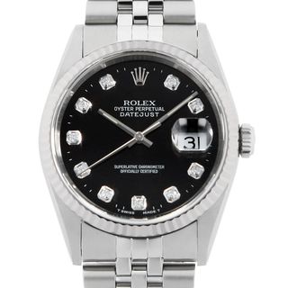 ロレックス(ROLEX)のロレックス デイトジャスト 10Pダイヤ 16234G ブラック A番 メンズ 中古 腕時計(腕時計(アナログ))