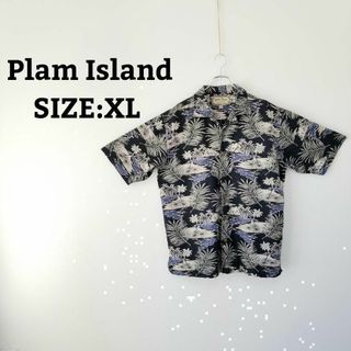 ハワイアンシャツ XL 黒 輸入 アロハ レーヨン 開襟 オーバーサイズ 夏(Tシャツ/カットソー(半袖/袖なし))