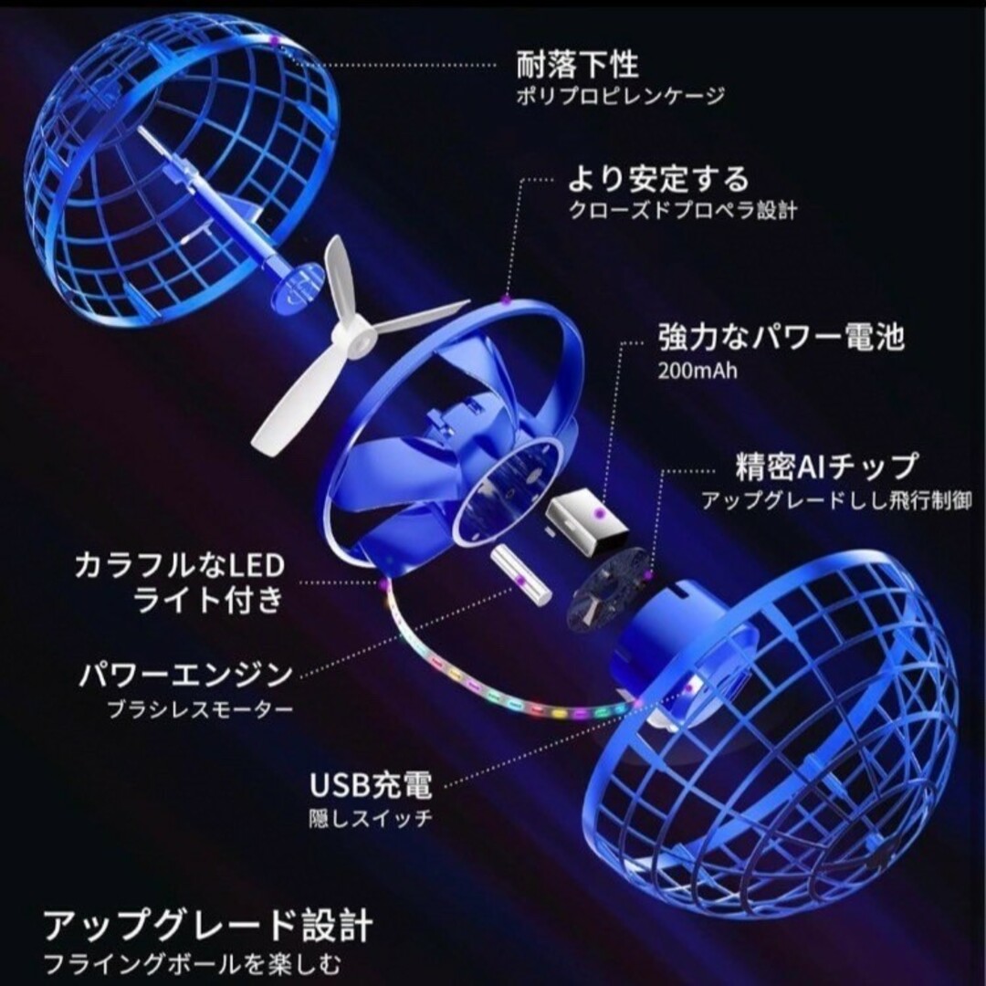 フライングボール ジャイロ 飛行ボール 青 ブルー UFO おもちゃ スピナー エンタメ/ホビーのおもちゃ/ぬいぐるみ(トイラジコン)の商品写真