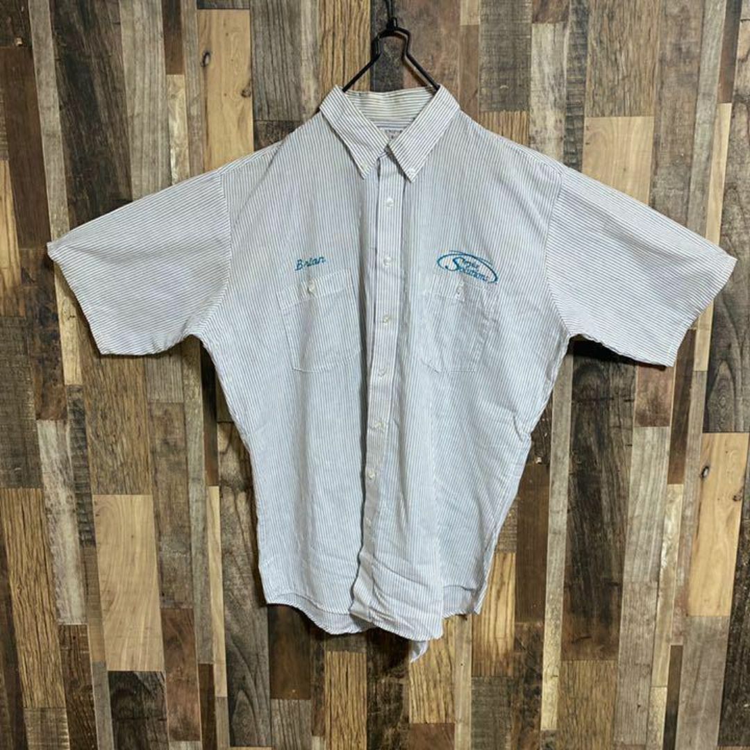 ストライプ ワークシャツ ボタンダウン メンズ USA古着 90s 半袖 XL メンズのトップス(シャツ)の商品写真