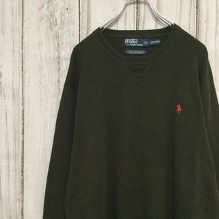 ポロラルフローレン(POLO RALPH LAUREN)の【ポロラルフローレン ロゴ刺繍コットンニット】カーキ 2XL 古着(ニット/セーター)