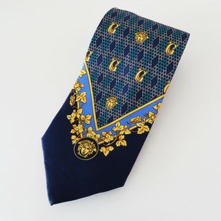 ジャンニヴェルサーチ(Gianni Versace)のS04 GIANNI VERSACE ジャンニヴェルサーチ メデューサロゴ シルク ネクタイ ネイビー/ゴールド(ネクタイ)