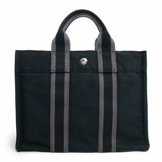 エルメス(Hermes)のエルメス フールトゥ トート PM ハンドバッグ コットンキャンバス ブラック グレー 黒 シルバー金具 HERMES（中古）(ハンドバッグ)