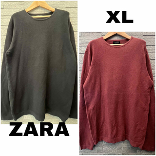 ザラ(ZARA)のZARA メンズ トップス ロンT サマーニット XL 2枚セット 赤×黒 色違(Tシャツ/カットソー(七分/長袖))
