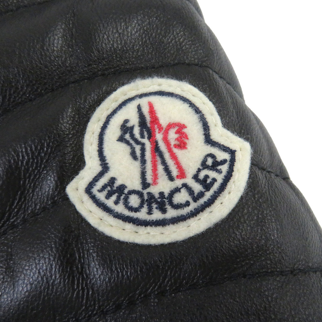 MONCLER(モンクレール)の美品□MONCLER モンクレール KERKYRA ラムレザー切替 ロゴワッペン WZIP シングルライダース ダウンジャケット ブラック 2 正規品 レディース レディースのジャケット/アウター(ダウンジャケット)の商品写真