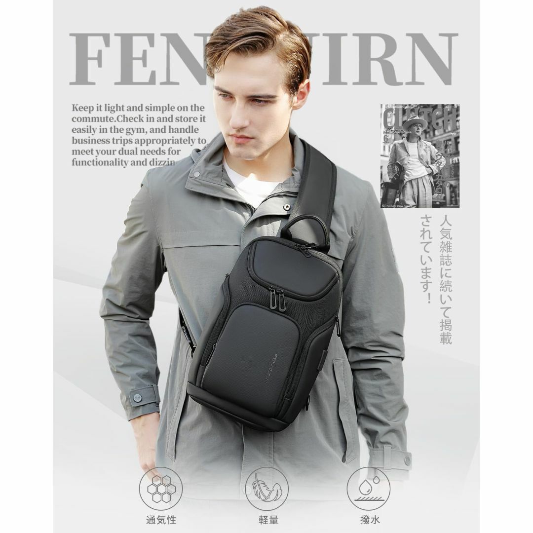 【色: ブラック】[FENRUIEN] ボディバッグ ショルダーバッグ 大容量  メンズのバッグ(その他)の商品写真