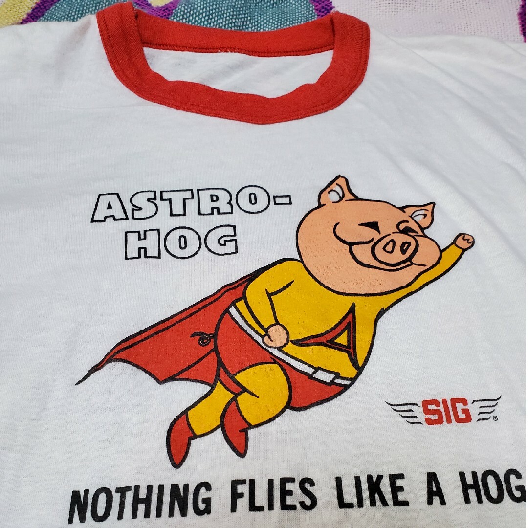 VINTAGE(ヴィンテージ)のUS vintage 80s astro hog 企業 ブタ 豚 リンガーT メンズのトップス(Tシャツ/カットソー(半袖/袖なし))の商品写真