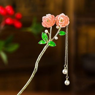 簪牡丹和風中華風ピンク華やかかわいい花着物花魁コスプレアクセレトロ和装母親春飾り(その他)