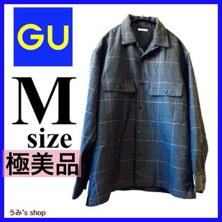 ジーユー(GU)の極美品★GU ジーユー オープンカラーシャツ グレンチェック Mサイズ オリーブ(シャツ)