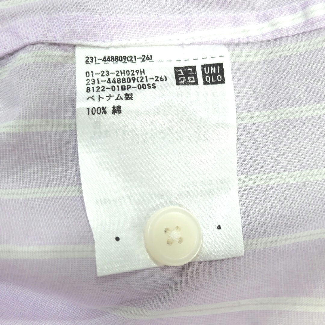 UNIQLO(ユニクロ)のユニクロ　ストライプ　シャツ　バンドカラーシャツ　パープル　M レディースのトップス(シャツ/ブラウス(長袖/七分))の商品写真