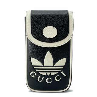 グッチ(Gucci)のグッチ ショルダーバッグ アディダスコラボ GGロゴ ミニ ポーチ レザー 721794 GUCCI adidas　黒 白(ショルダーバッグ)
