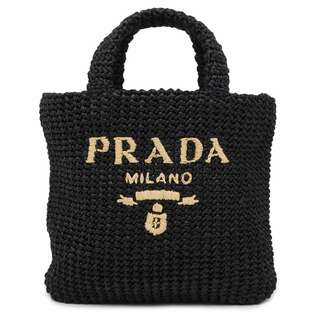 PRADA - プラダ トートバッグ クロシェ ラフィア 1BG422 PRADA バッグ ハンドバッグ 黒 白