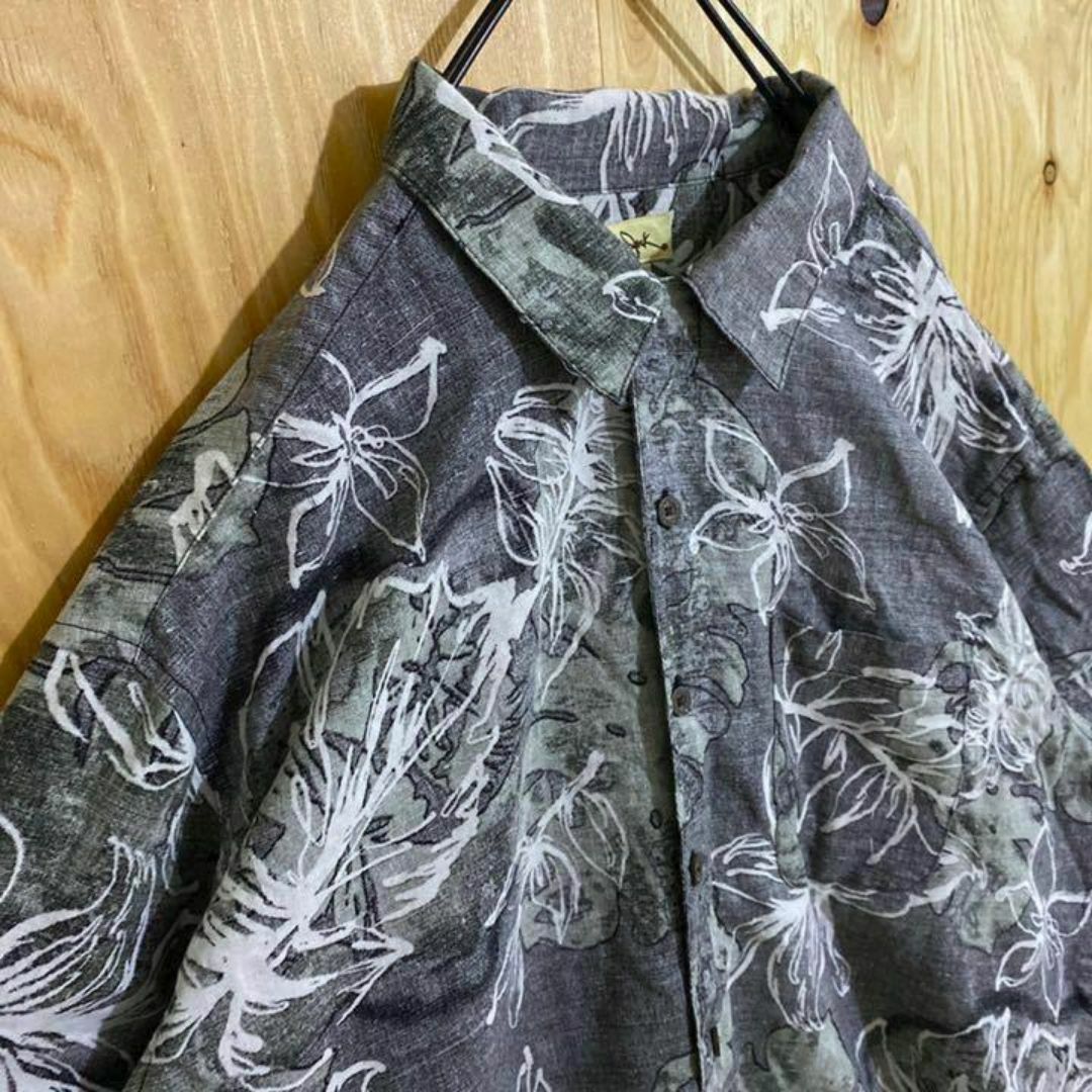 ハワイ メンズ 柄シャツ USA古着 90s 半袖 アロハ シャツ 総柄 グレー メンズのトップス(シャツ)の商品写真