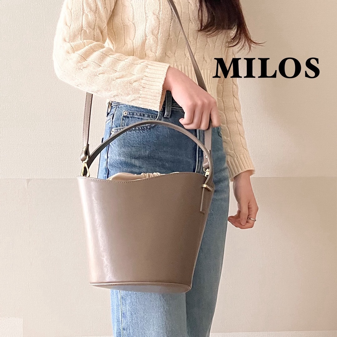 MILOS(ミロス)のMILOS ミロス　バケツ型　レザー2wayトート　ショルダーバッグ　濃いグレー レディースのバッグ(ショルダーバッグ)の商品写真