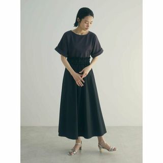 グリーンパークス(green parks)の【チャコールグレー】armonia.異素材切替ドルマンワンピース 24SS/ロング丈/Aライン/フレア/半袖/ドッキング(ロングワンピース/マキシワンピース)