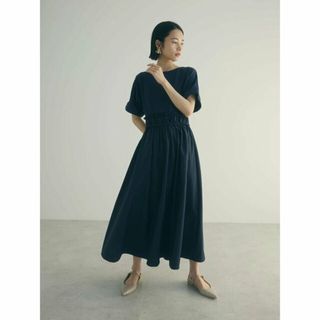 グリーンパークス(green parks)の【ネイビー】armonia.異素材切替ドルマンワンピース 24SS/ロング丈/Aライン/フレア/半袖/ドッキング(ロングワンピース/マキシワンピース)