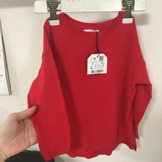 ザラキッズ(ZARA KIDS)のZARA Girls 100 新品未使用 赤 コットンニット 春用♡(ニット)