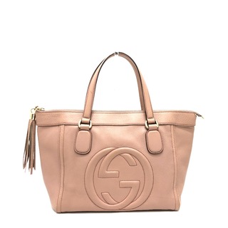 グッチ(Gucci)のグッチ GUCCI ソーホー インターロッキングG 282307 フリンジバッグ ハンドバッグ レザー ピンクベージュ(ハンドバッグ)