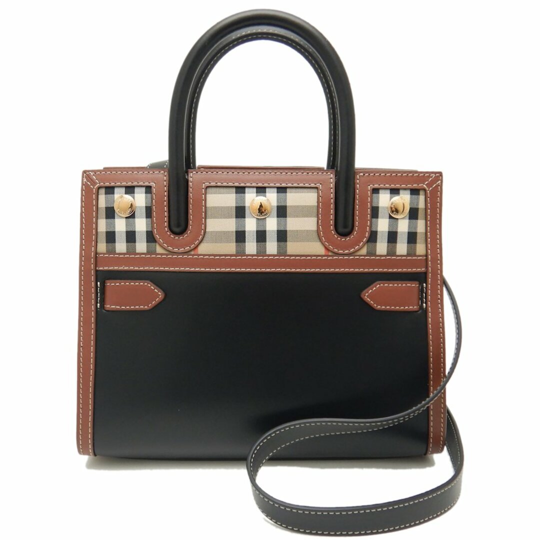 BURBERRY(バーバリー)のBURBERRY バーバリー 8025266 ベビータイトル 2WAY トートバッグ チェック レザーxキャンバス ブラック ベージュ/251643【中古】 レディースのバッグ(トートバッグ)の商品写真