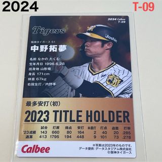 ハンシンタイガース(阪神タイガース)の【2024プロ野球チップス】中野　拓夢　阪神タイガース(スポーツ選手)