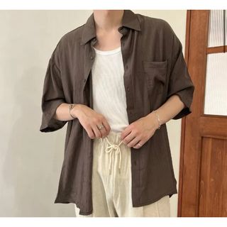 wrinkle over shirt 半袖シャツ 五部袖シャツnugu(シャツ)