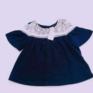 ベビーギャップ(babyGAP)のbabyGAP♡新品♡90♡コットンレースデザイントップス・ネイビー(Tシャツ/カットソー)