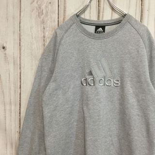 アディダス(adidas)の【アディダス ビッグロゴ刺繍 長袖スウェット】ラグラン袖 XL グレー 古着(スウェット)