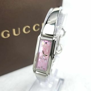 グッチ(Gucci)の△ほぼ新品△GUCCI スクエア GG柄 ピンクシェル文字盤 バングルウォッチ(腕時計)