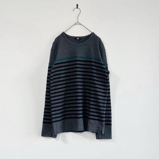 ユニクロ(UNIQLO)のUNIQLO ボーダーロングTシャツ M ダークグレー ユニクロ(Tシャツ/カットソー(七分/長袖))